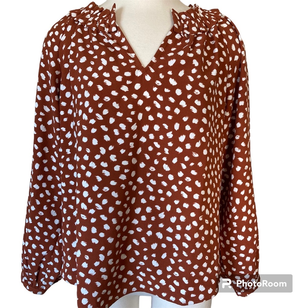 J. Crew Drapey Ruffleneck Top in Brushstroke Printed 365 Crepe Blouse Size M - Picture 2 of 6